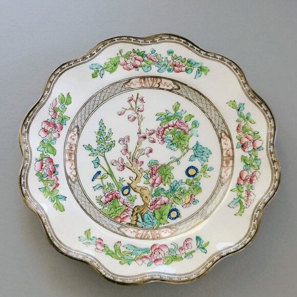 Antique Coalport Indian Tree LUNCHEON Plate, Multicolor Scalloped, c.1891-1920 - Picture 2 of 10